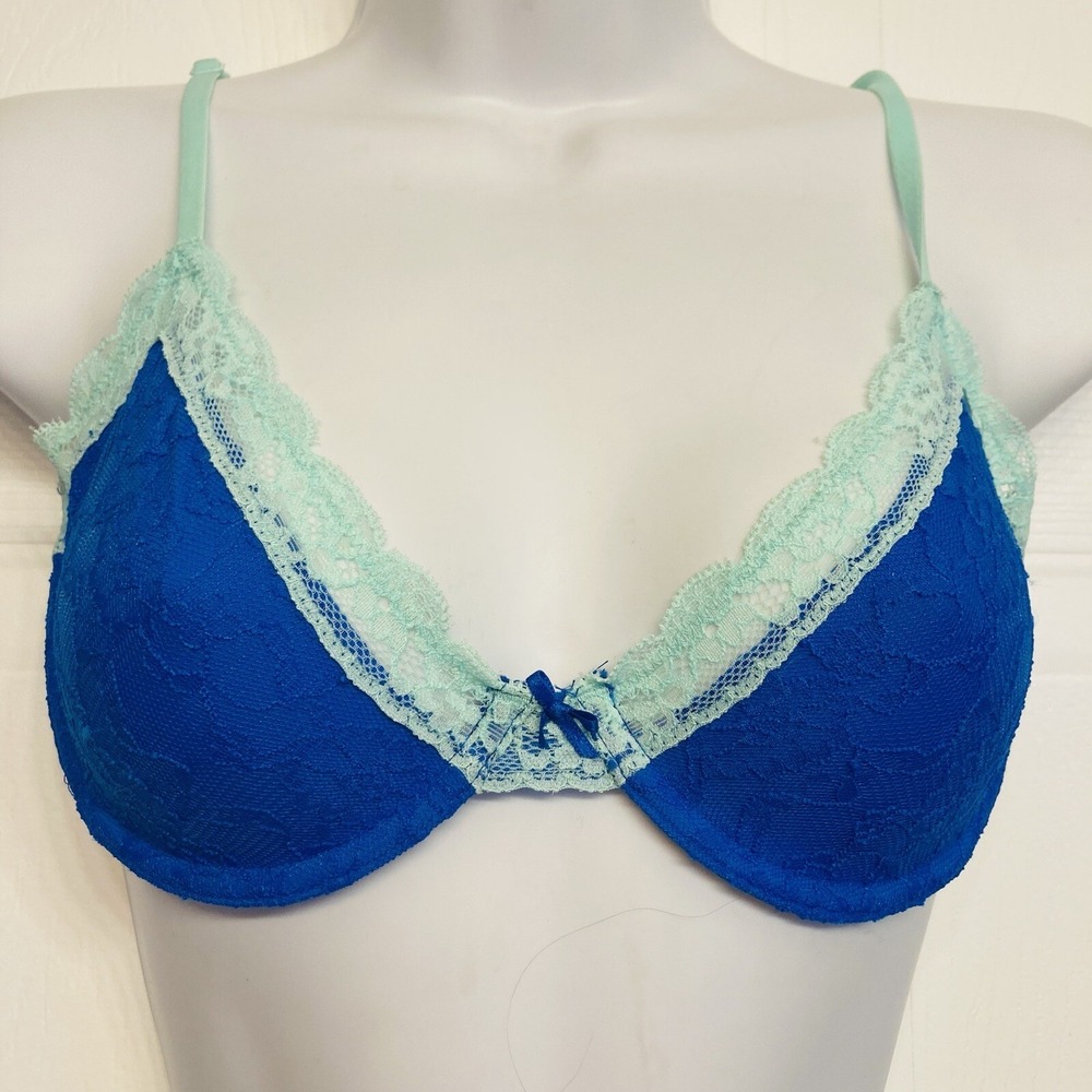 Victoria's Secret PINK Demi Bra Women 34B Blue Mint Lace Underwire Lingerie